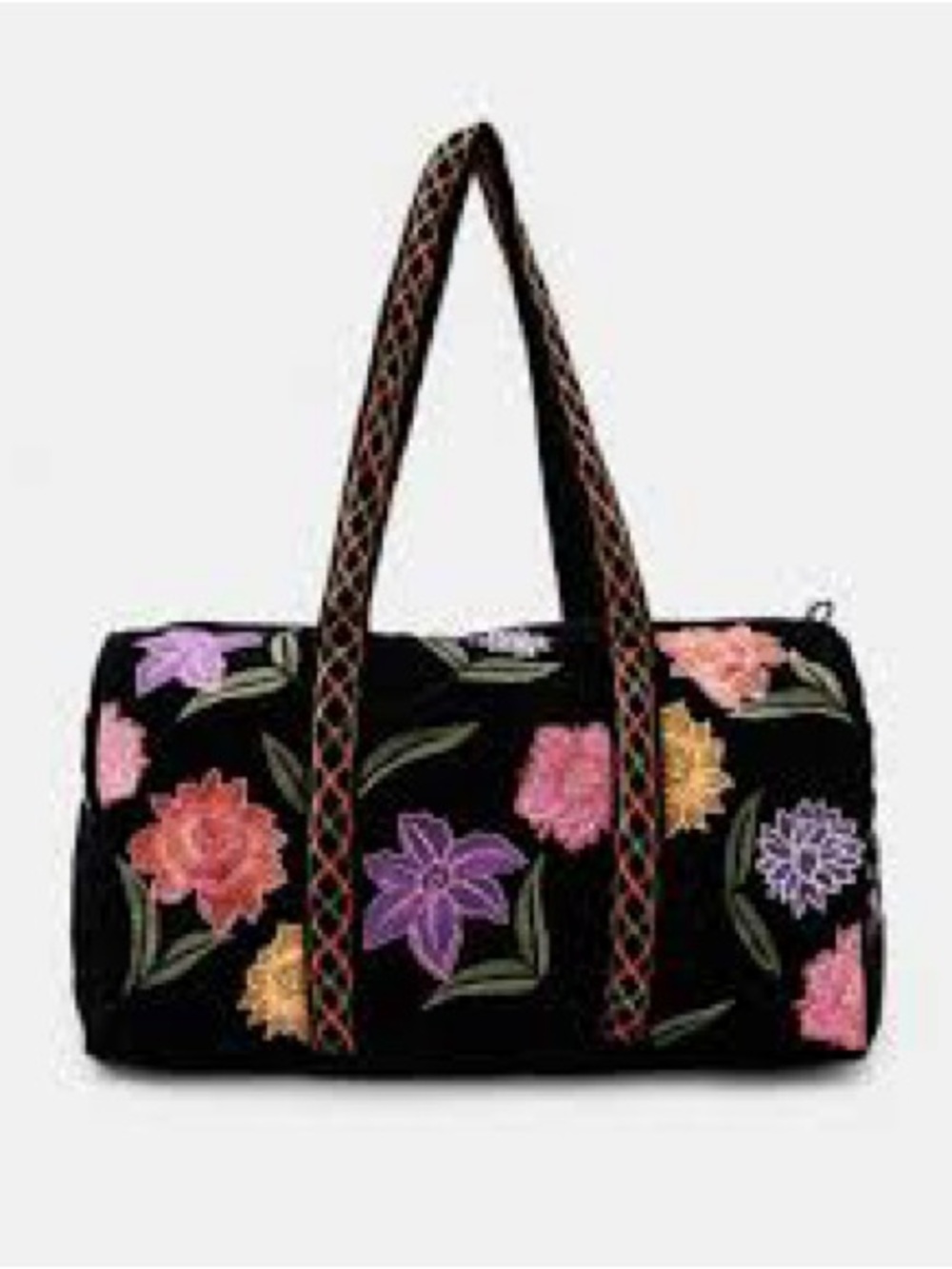 Zara Black Velvet Bag with Multicolor Floral Embroidery